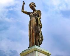 Beautiful and colorful Liberty Monument, at cloudy sky on background, in Nicosia, Cyprus, Greece