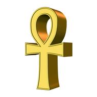 3d, yellow Egyptian Ankh sign, at white background, clipart