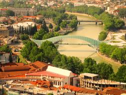 panoramic view of the bridge over the river in tbilisi