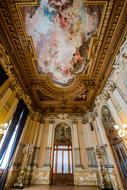 Beautiful museum ceiling with the colorful, decorated roof in Mexico City