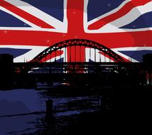 union jack flag and bridge, united kingdom