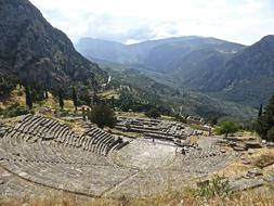 Beautiful amphitheatre among the green mountins in Delphi, Greece