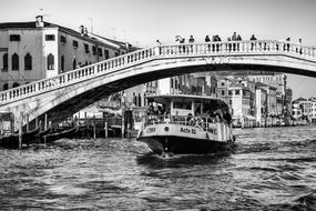 Venice Channel boat black and white