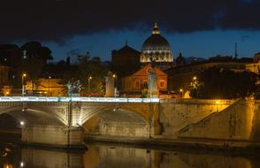 vittorio-emmanuele ii bridge in colorful night lighting