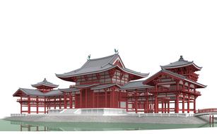 byodo japan architecture 3d drawing