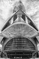 Black and white photo of the beautiful architecture, made by Calatrava, in Valencia, Spain