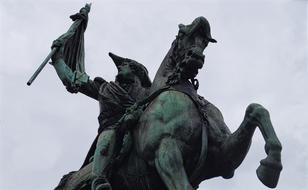 Beautiful Monument of Manuel Belgrano on the horse, at cloudy sky on background, in Buenos Aires, Argentina