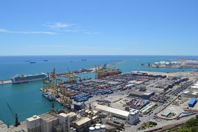 Beautiful port of Barcelona at blue sky background in Spain