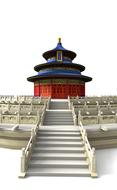 Beautiful red and blue temple in China at white background