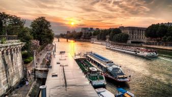 boats on the river at sunset