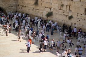 panoramic view of tourists near the wailing wall in jerusalem