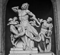 black and white, antique sculpture in Rome, Italy