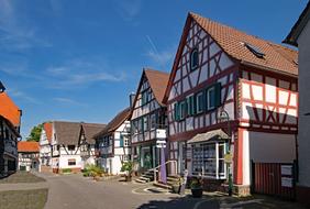 Beautiful and colorful houses on the Three Oak Groove in Dreieich, Hesse, Germany