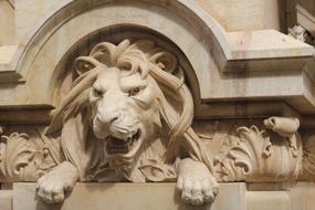 Lion Stone head as decoration on the facade