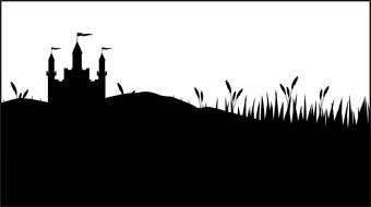 clipart of castle on meadow silhouette