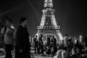 Eiffel Tower Paris people black and white