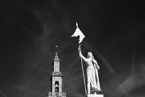 Black and white of the beautiful Statue of Joan of Arc in Paris, France