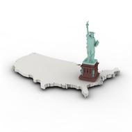 Beautiful, green Freedom Statue on the USA map, in New York, USA, on clipart