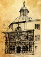 monument lions chapel drwing