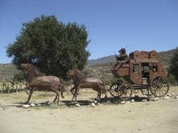 Horses Rider Wagon statue