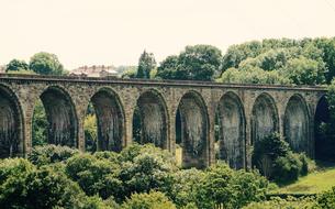 old bridge with railroad tracks