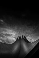 Berlin architecture against the sky in black white background