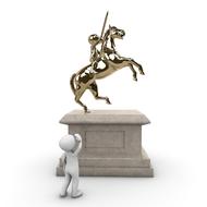 White figure near the beautiful Reiter monument, at white background, on clipart