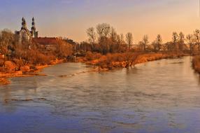 Monastery River Architecture red sun