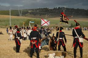 People in costumes recreating the battle on the yellow field