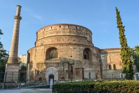 Beautiful Rotunda of Galerius, with the colorful garden, in Thessaloniki, Greece