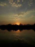 Sunset over Temple in Thailand