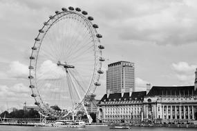 London Eye Thames river black and white