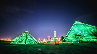 modern architecture in green night light