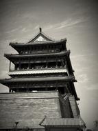 black and white Chinese tower