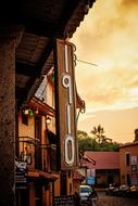 traditional architecture on the street in mexico at dusk