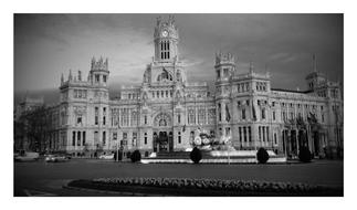 Madrid Cibeles City black and white