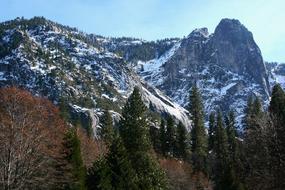 snowy mountains in Yosemite Park, US