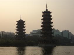 chinese temple towers in water