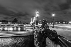 monochrome photo of Paris Bridge Street