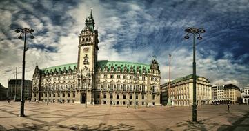 empty square in front of the town hall in Hamburg