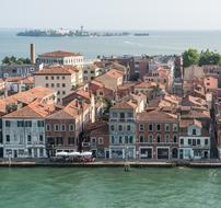 old houses with red roofs on waterfront, Italy, Venice