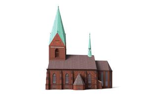 wooden church building on white background