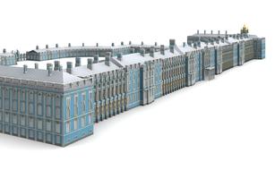 Colorful, 3d model of the palace in St Petersburg, Russia, at white background, clipart