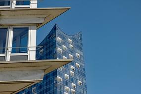 Elbe Philharmonic Hall in Hamburg, Germany, under the blue sky