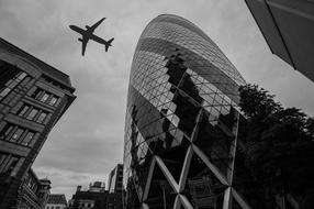 St Mary Ax 30 skyscraper in London, black and white