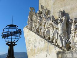 PadrÃ£o Dos Descobrimentos monuments with statues in sunlight, in Lisbon, Portugal, under the blue sky