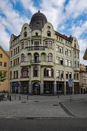 Colorful buildings in Weimar, Thuringia, Germany, under the blue sky with clouds