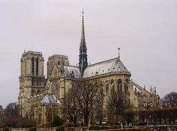 Notre Dame Cathedral on a gray cloudy day