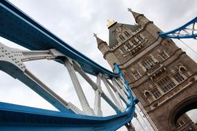 Blue and white steel construction, Tower bridge detail, uk, england, london