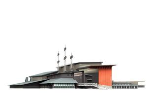 Colorful, 3d model of Vasa Museum in Stockholm, Sweden, at white background, clipart